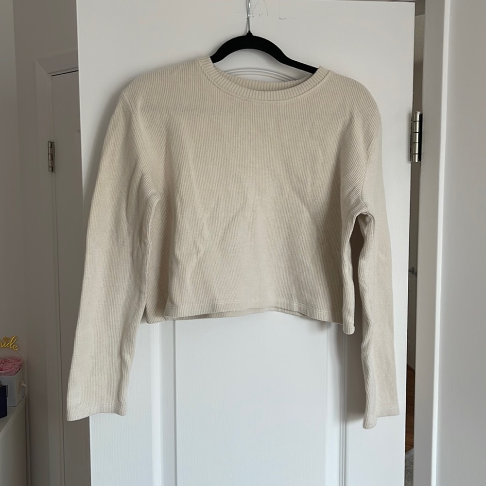 Cream cropped Zara cotton mix sweater